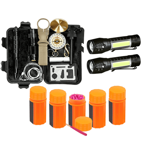 the 13-in-1 tool with two light savers and 5 hurricane proof matches