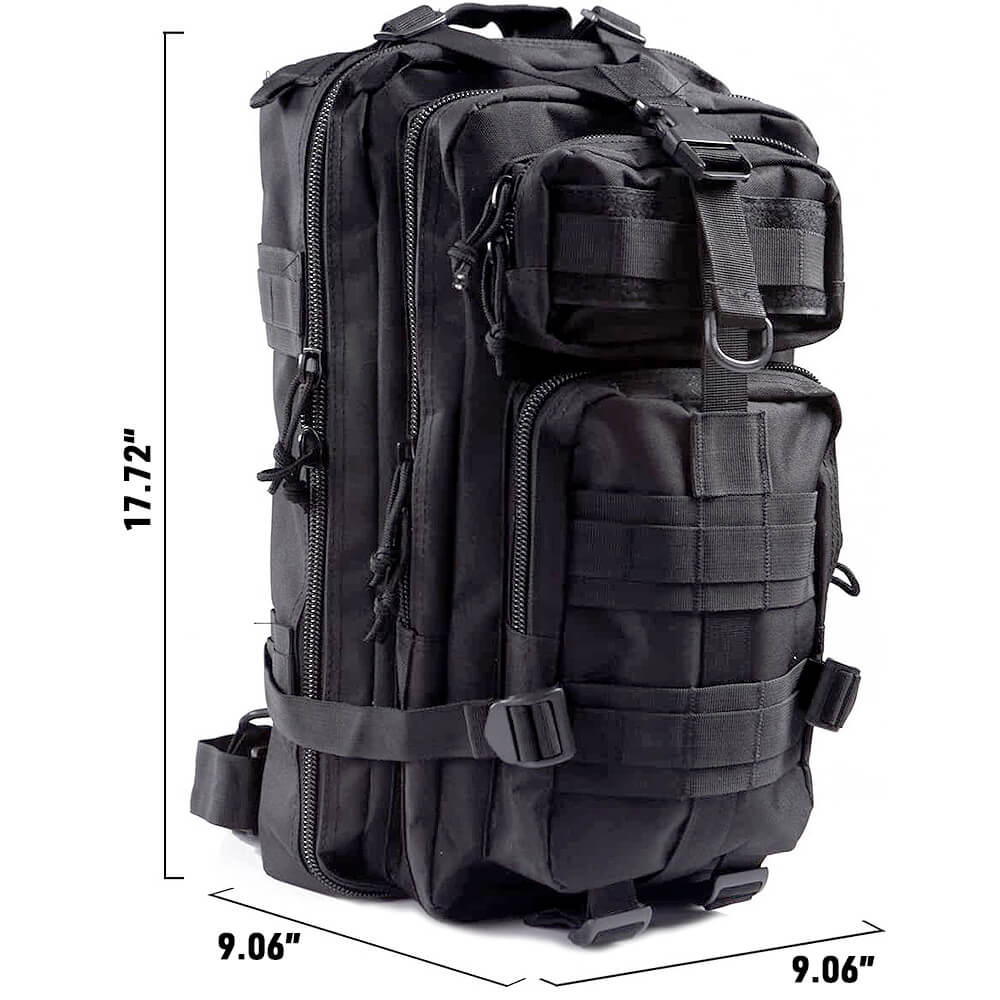 The 20L backpack is 17.72 inches tall, 9.06 inches wide, and 9.06 inches thick