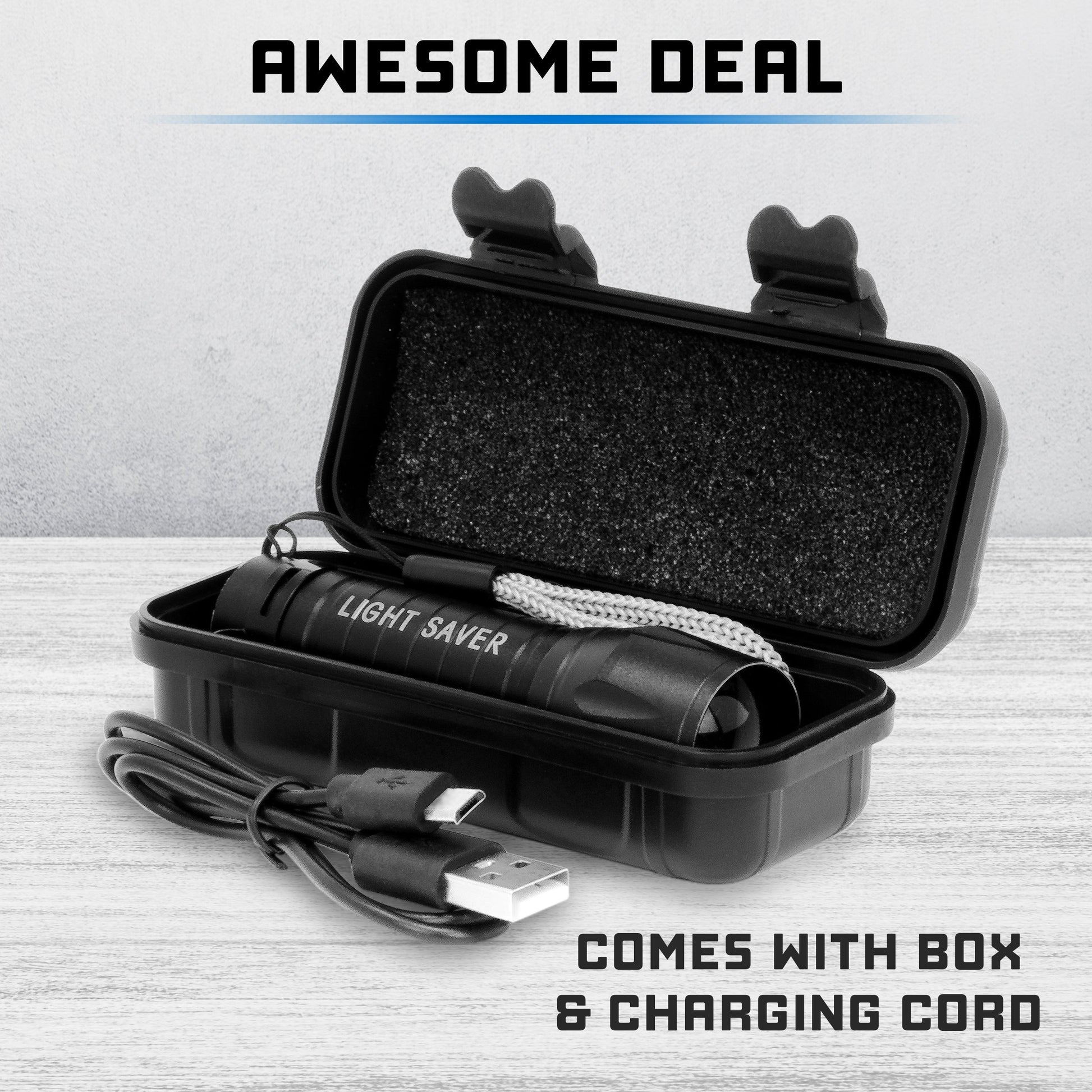 Awesome deal. Comes with a box and charging cord.