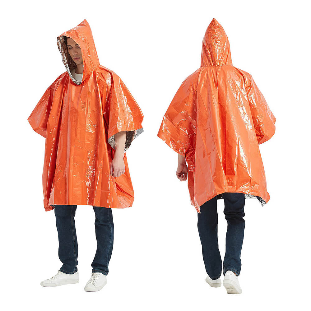 A back view and front view of a man wearing the survival emergency jacket