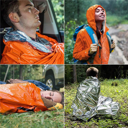 The emergency survival jacket used in the car, on the ground, and under the rain.