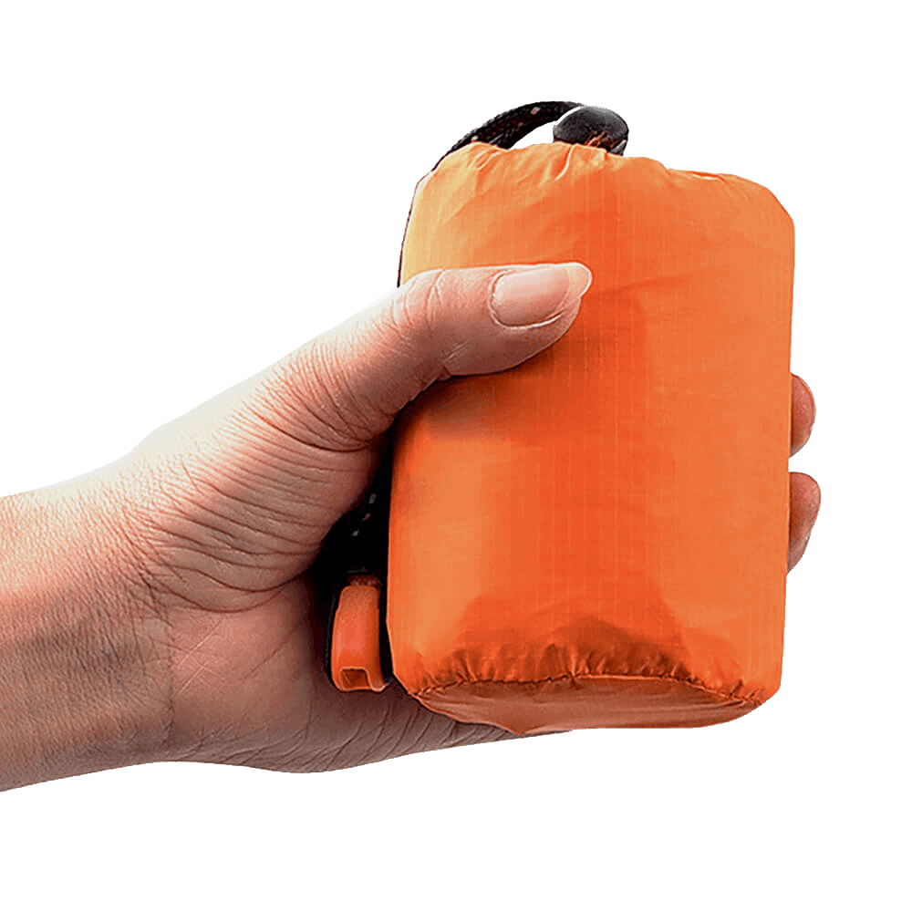 The emergency survival jacket in its pouch