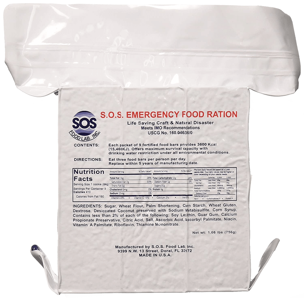 S.O.S. Emergency Food Ration Nutrition facts label