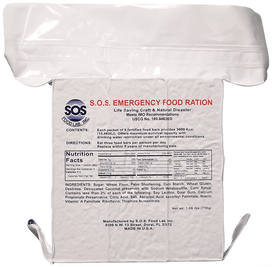S.O.S. Emergency Food Ration Nutrition facts label