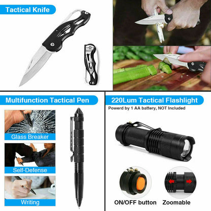 A tactical knife, multifunction tactical pen for writing, self-defense, and glass breaker, 220Lum tactical flashlight