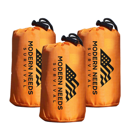 Upright images of three Modern Needs emergency sleeping bags
